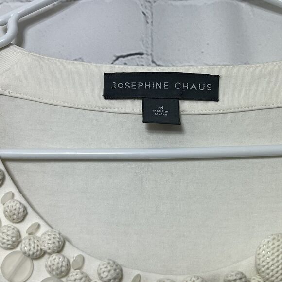 Josephine Chaus Short Sleeve Top Preppy Cream Cottagecore Ivory Size M Boho - Picture 6 of 12